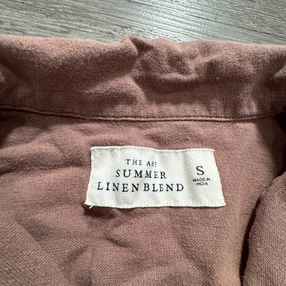 Abercrombie & Fitch Shirt Womens Small Brown Linen Blend Camp Summer Boho Casual - Picture 3 of 8